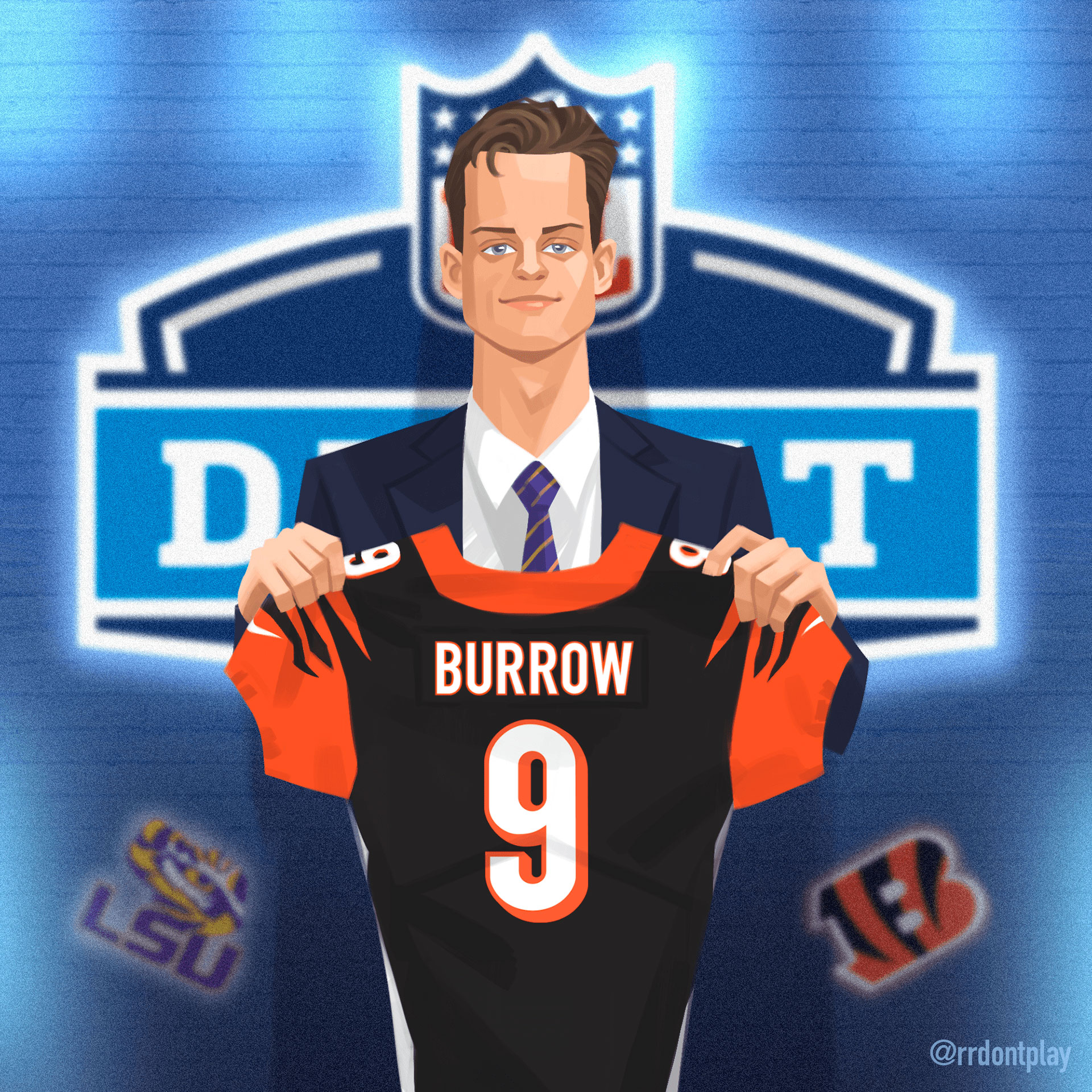 Joe Burrow Cartoon Art Wallpaper