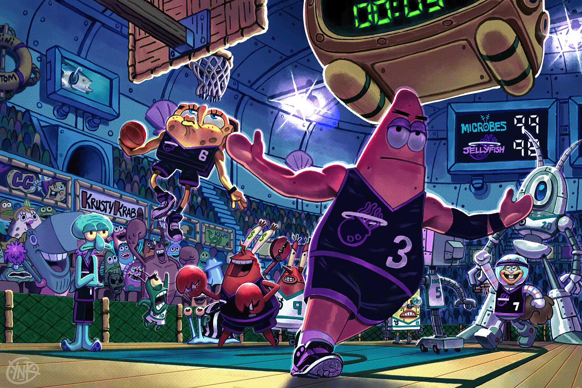 SpongeBob Basketball 4K Desktop Wallpaper 
